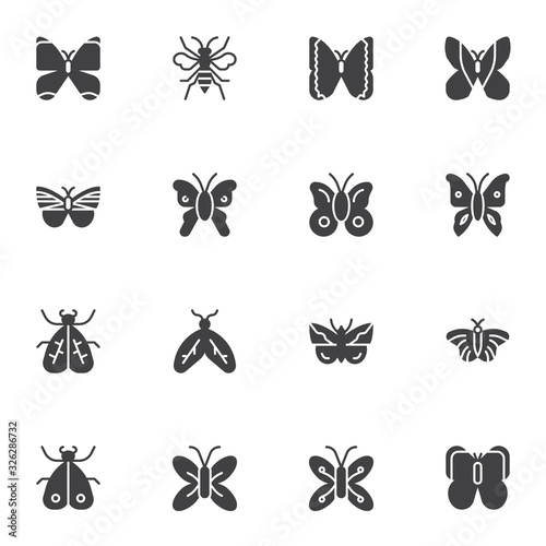 Butterfly vector icons set, modern solid symbol collection, filled style pictogram pack. Signs, logo illustration. Set includes icons as butterfly wings, moth, fly © alekseyvanin