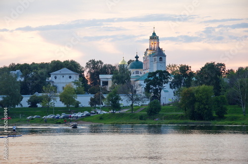 Evening view of the Spaso-Preobrazhensky (Spaso-Yaroslavsky) monastery and the Kotorosl river in Yaroslavl, Russia photo