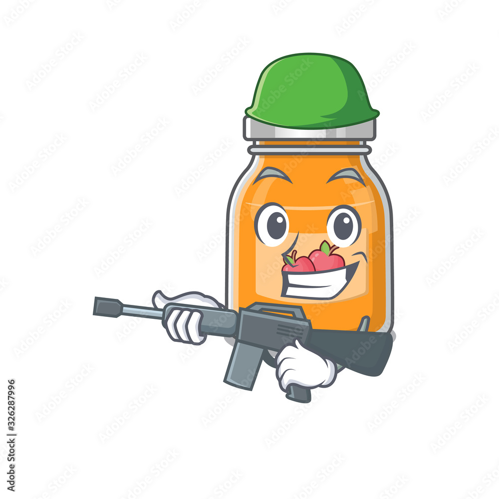 A cute picture of apple jam Army with machine gun