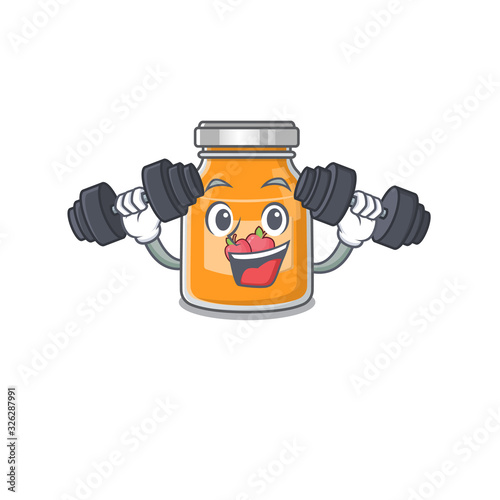 Sporty Fitness exercise apple jam mascot design using barbells
