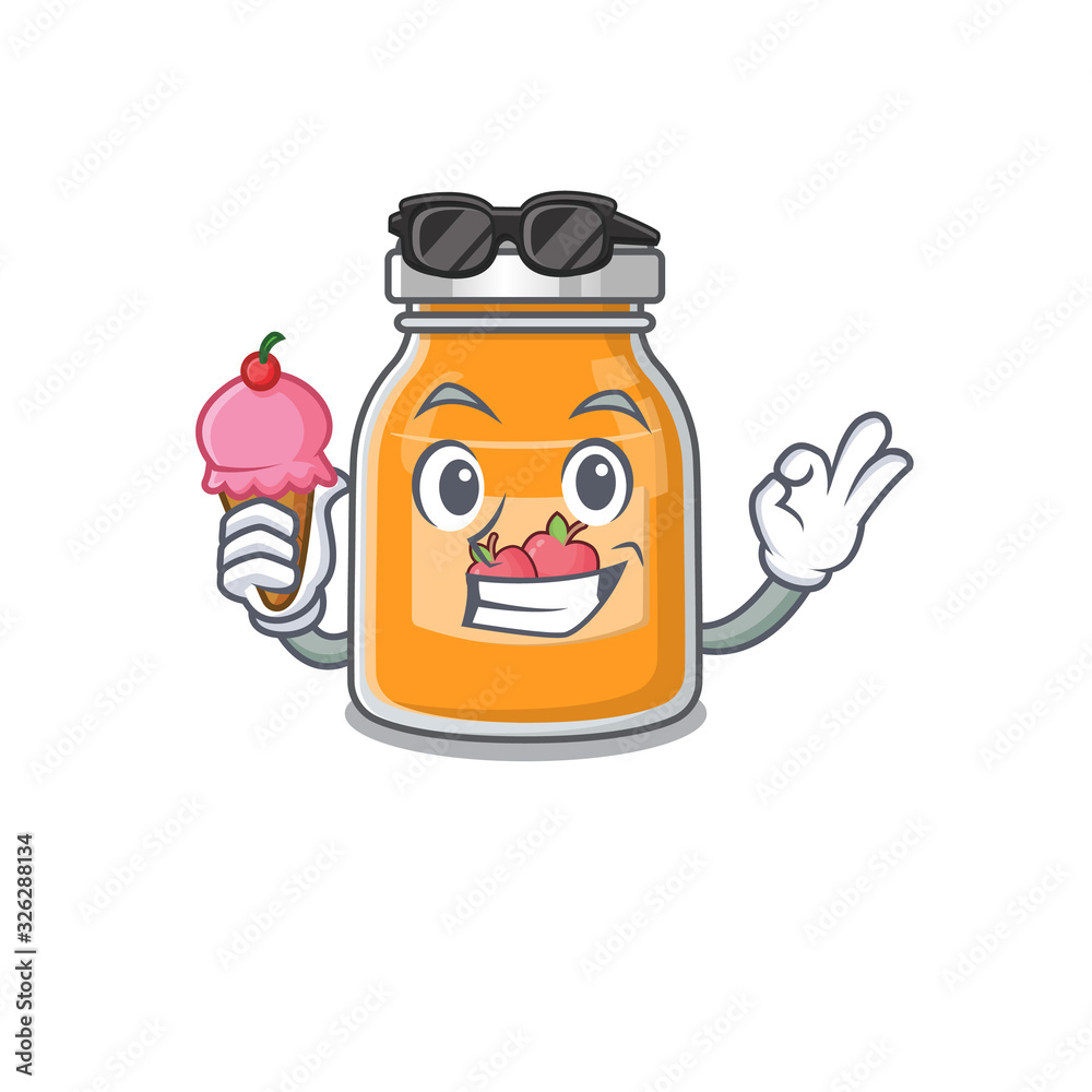 happy face apple jam cartoon design with ice cream