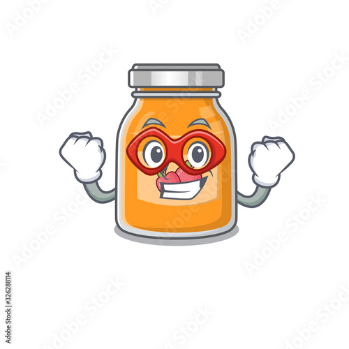 A cartoon concept of apple jam performed as a Super hero