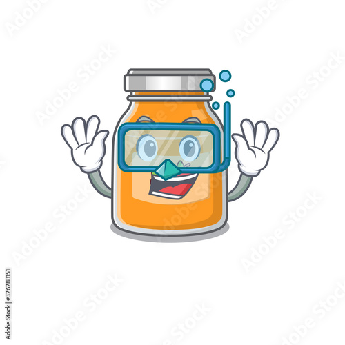 cartoon character of apple jam wearing Diving glasses