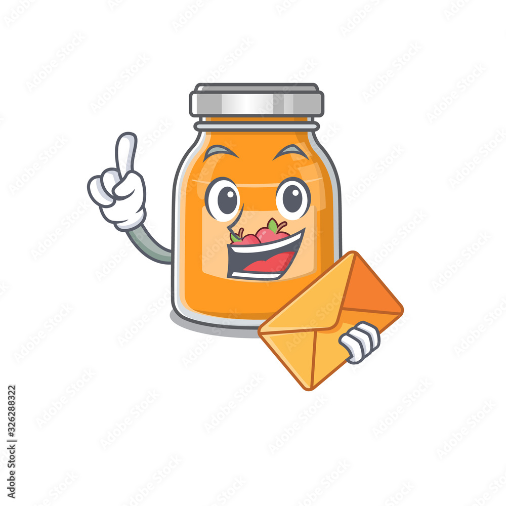 Happy face apple jam mascot design with envelope