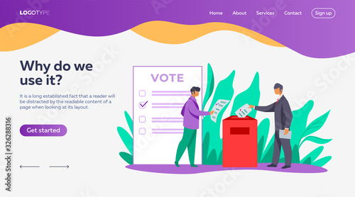 Voters inserting forms into ballot boxes. Presidential, congress, government election flat vector illustration. Democracy, poll, campaign concept for banner, website design or landing web page