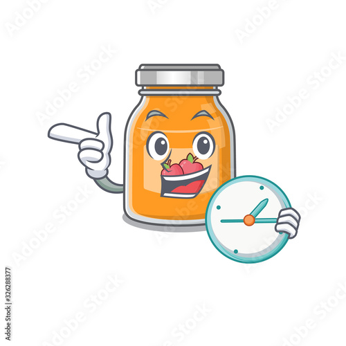 cartoon character concept apple jam having clock