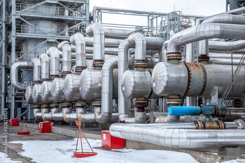 heat exchanger in an oil refinery, large size, daylight