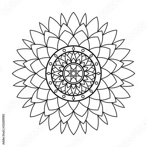 Contour Floral Mandala With Ornament. Decorative Elements, Oriental Pattern, Vector Illustration. Islamic, Arab, Indian, Moroccan, Turkish, Pakistani, Mystical, Ottoman Motifs. Coloring Book Page.