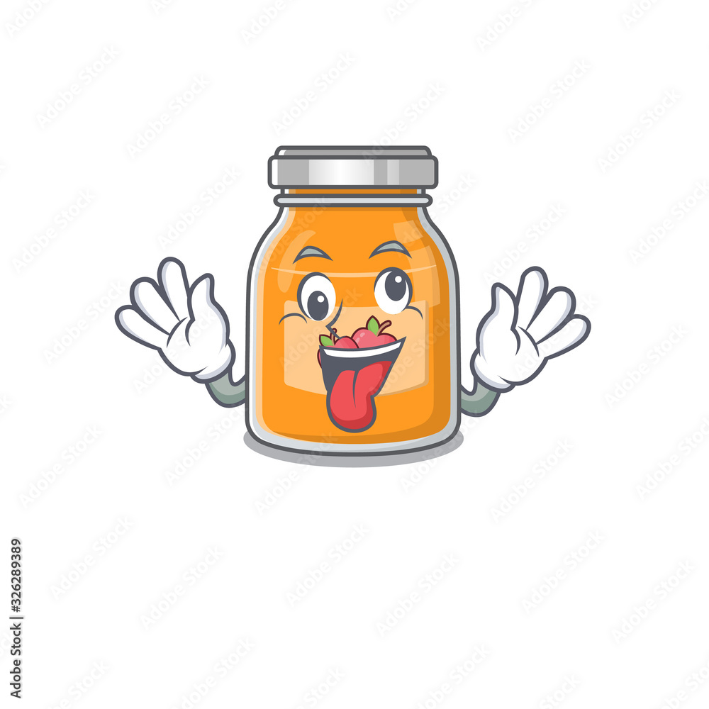 Cute sneaky apple jam Cartoon character with a crazy face Cute sneaky apple jam Cartoon character with a crazy face