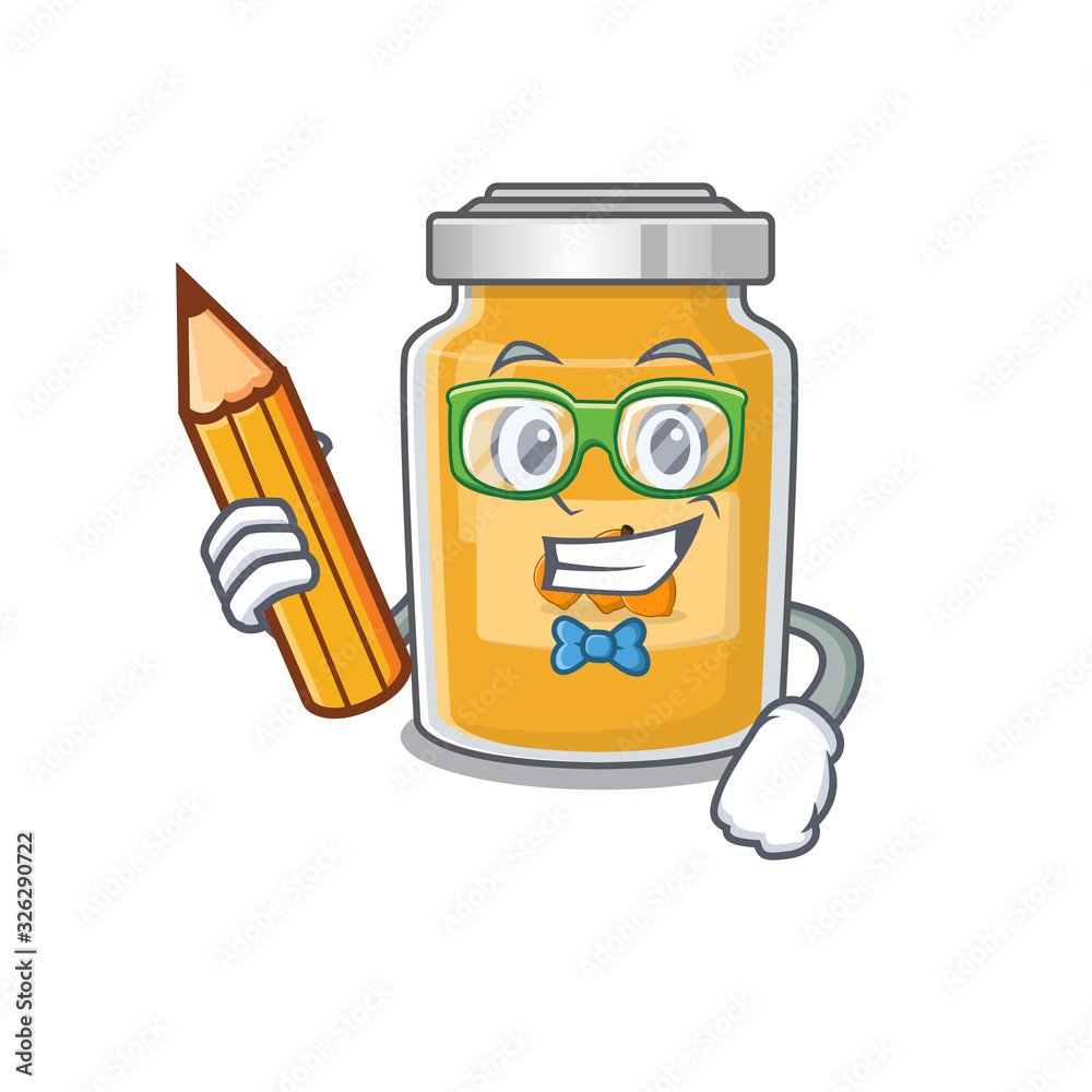 A smart Student appricot character holding pencil