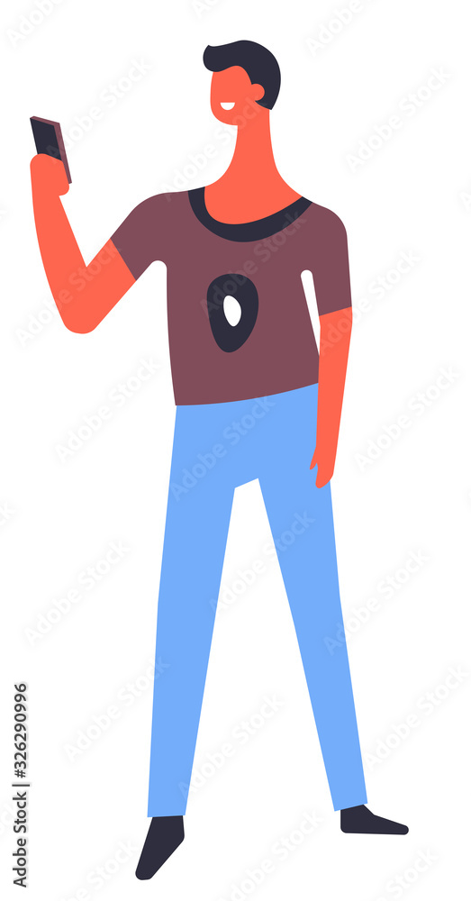 Man using smartphone, teenager taking photo or chatting Man using smartphone, teenager taking photo or chatting