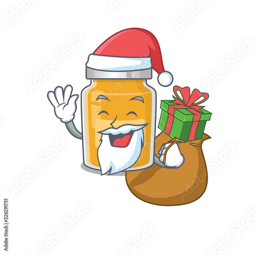 Santa appricot Cartoon character design having box of gifts