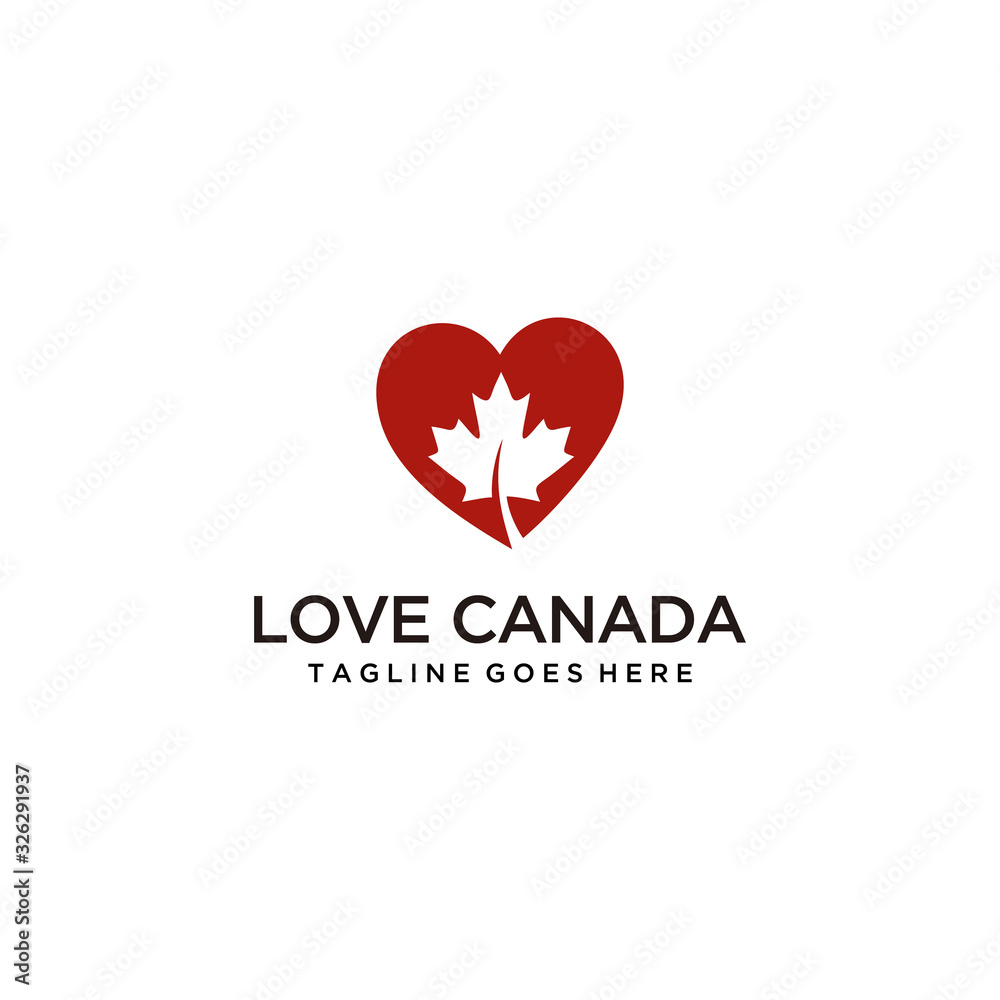 Modern leaf of Canada design logo concept heart sign.