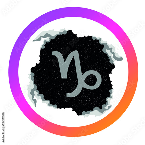 Round icon for social media stories. Perfect for bloggers. The zodiac sign. Symbol, badge, sticker, Magnet. Stragically horoscope. Starry sky in the clouds	