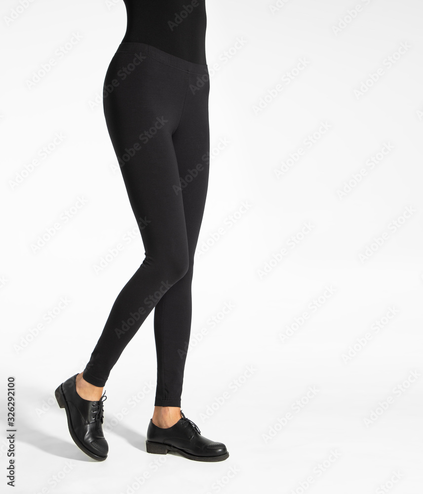 Woman wear black blank leggings mockup, isolated, clipping path