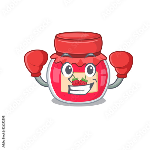 mascot character style of Sporty Boxing strawberry jam