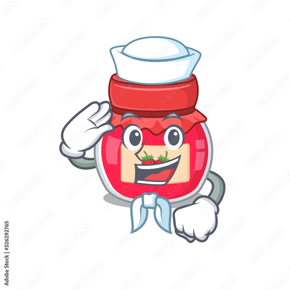 Strawberry jam cartoon concept Sailor wearing hat