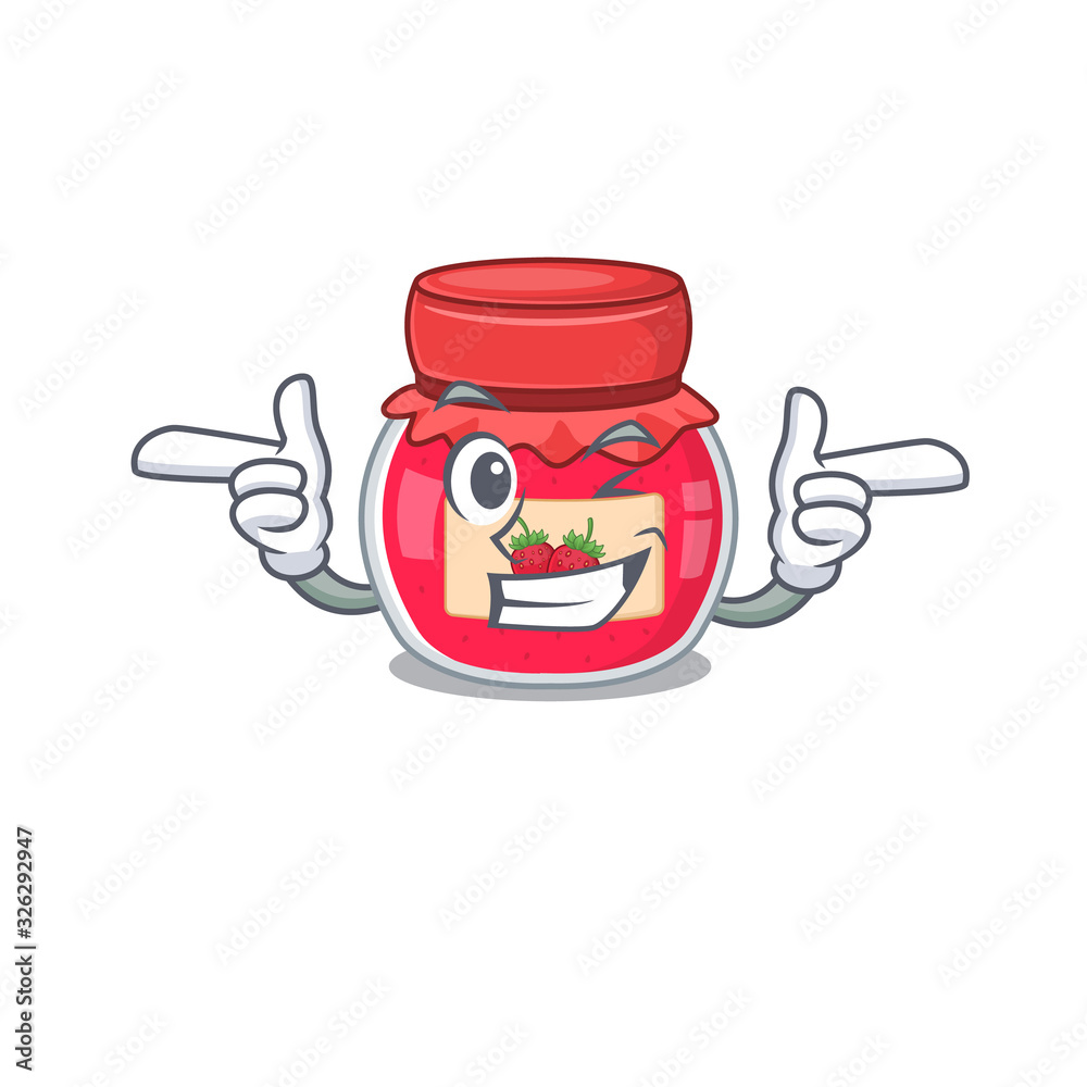 Cute mascot cartoon design of strawberry jam with Wink eye Cute mascot cartoon design of strawberry jam with Wink eye