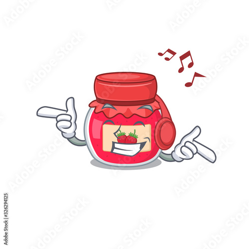 Listening music strawberry jam cartoon character concept