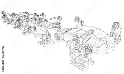 Assembly of motor vehicle. Vector