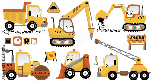 vector cartoon set of funny construction vehicles