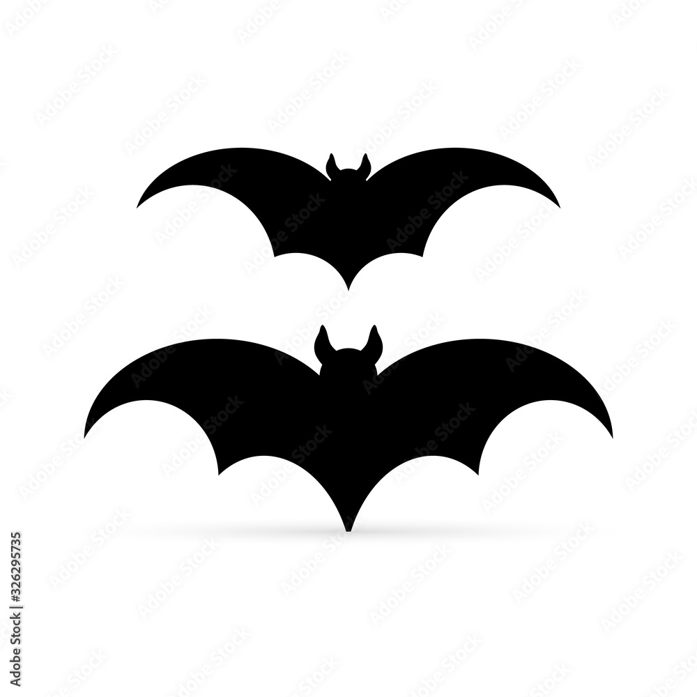 Naklejka premium Bat set icon isolated on white. Animal silhouette. Collection stencil, Halloween symbol. Flying bat cartoon vampire. Vector stock illustration
