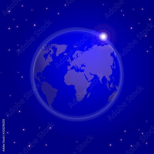Earth from space. Night view. Moon rise on the horizon. Starry sky. Realistic vector illustration. © Ivan Burchak