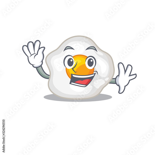 Waving friendly fried egg mascot design style