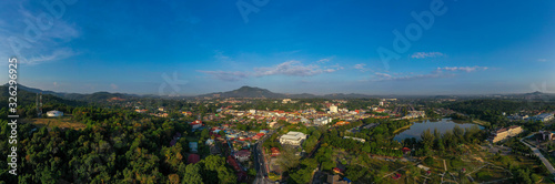 Aerial panaroma view town of Kulim, Kedah, Malaysia. The Kulim District is a district and town in the state of Kedah, Malaysia. It is located on the southeast of Kedah, bordering Penang.  © Nasri Zain