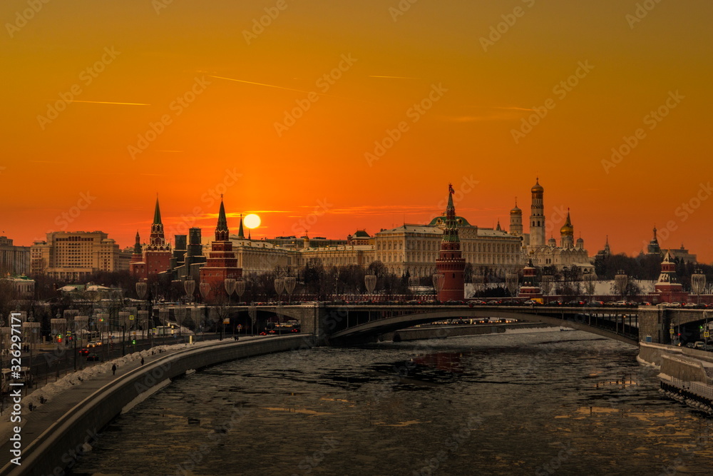 Sunrise over the Moscow Kremlin. Morning in Russia.