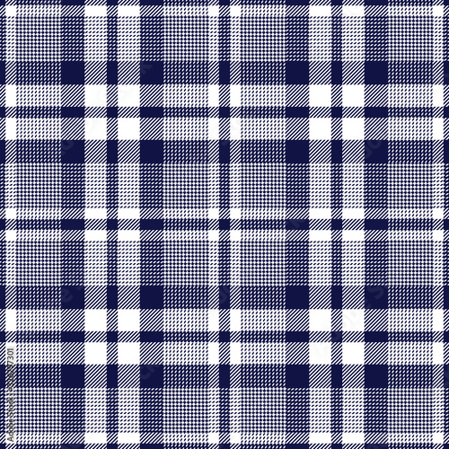 Glen plaid pattern. Classic seamless hounds tooth tartan check plaid texture in navy blue and white for trousers, coat, skirt, jacket, or other modern autumn, spring, winter fashion clothes print.