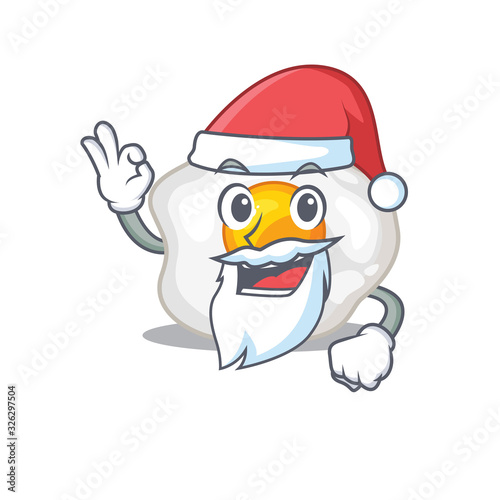 Fried egg in Santa cartoon character style with ok finger
