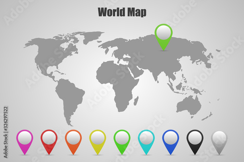 Collection of 3D map pointers with world map