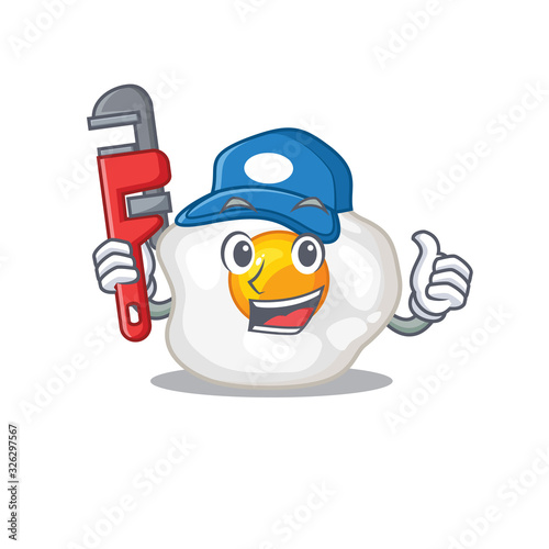 A cute picture of fried egg working as a Plumber