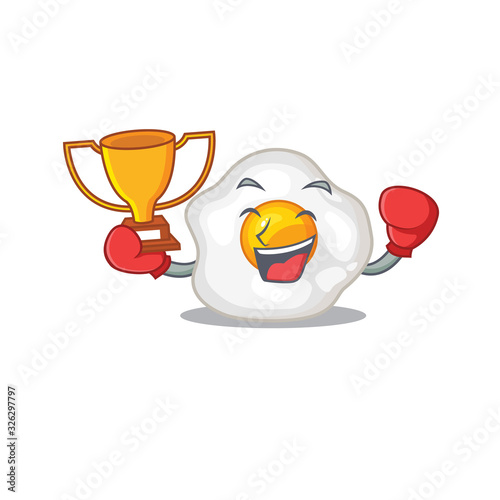 fantastic Boxing winner of fried egg in mascot cartoon design