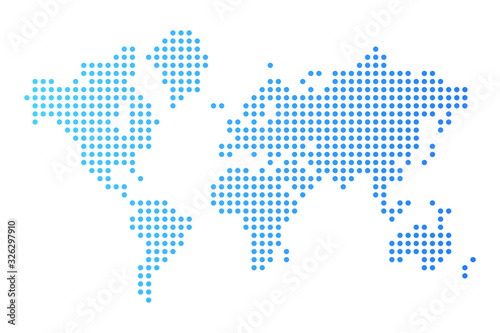 Abstract computer graphics world Map of blue round dots. Vector illustration