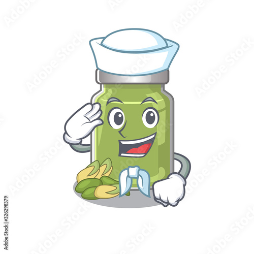 Pistachio butter cartoon concept Sailor wearing hat