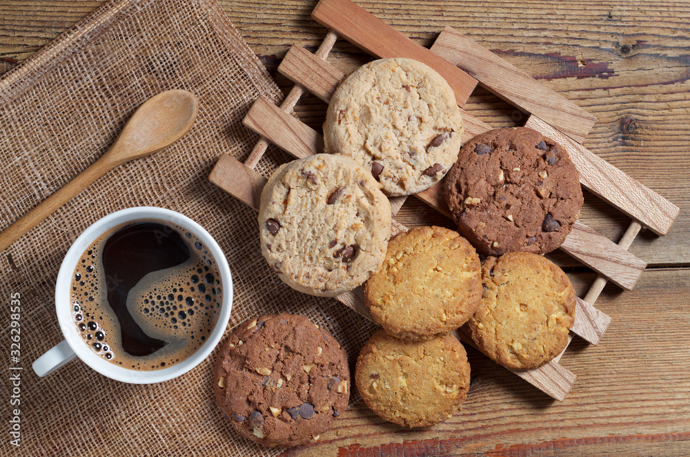 Coffee and various cookies Coffee and various cookies