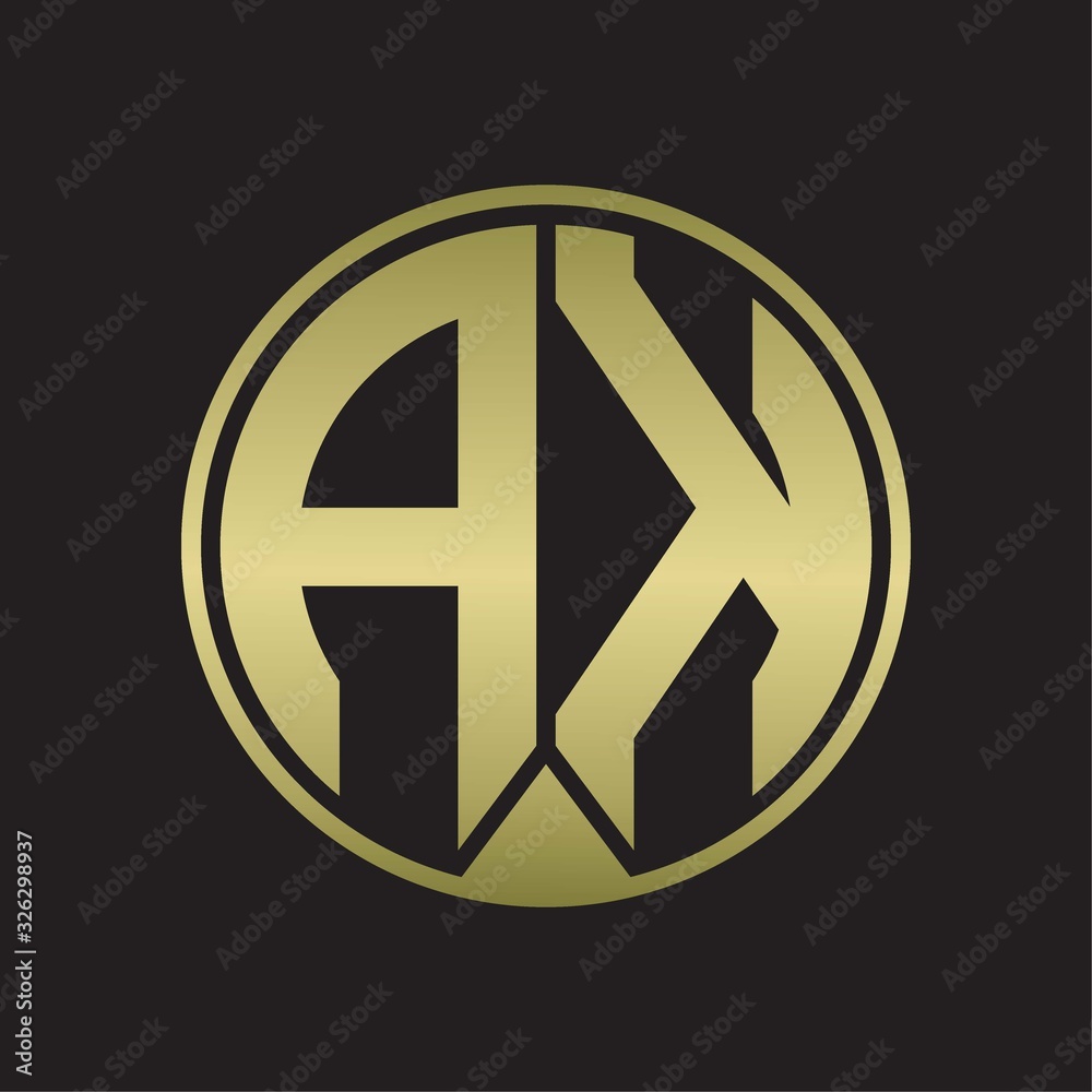 AK Logo monogram circle with piece ribbon style on gold colors AK Logo monogram circle with piece ribbon style on gold colors