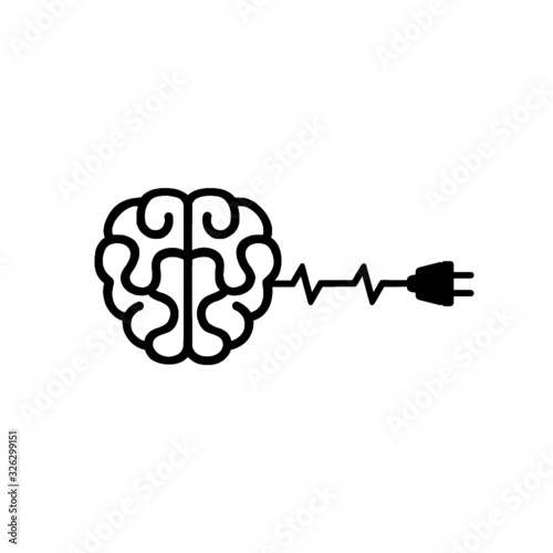 Brain with a wire and a detached plug icon. Creative brain Idea concept with plug in icon