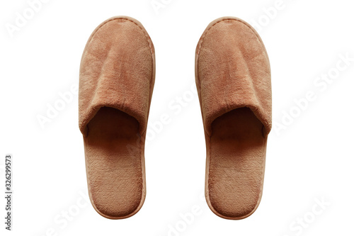 Brown home slippers isolated on white background. (clipping path)