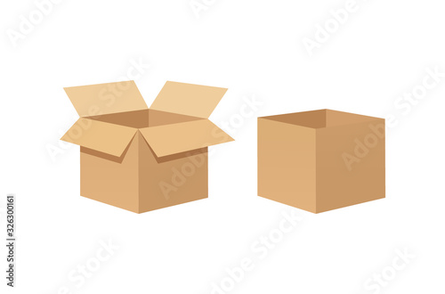 Brown corrugated box recycle template isolated on white background. Packaging template mock-up collection.