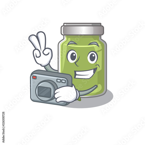 Cool Photographer pistachio butter character with a camera