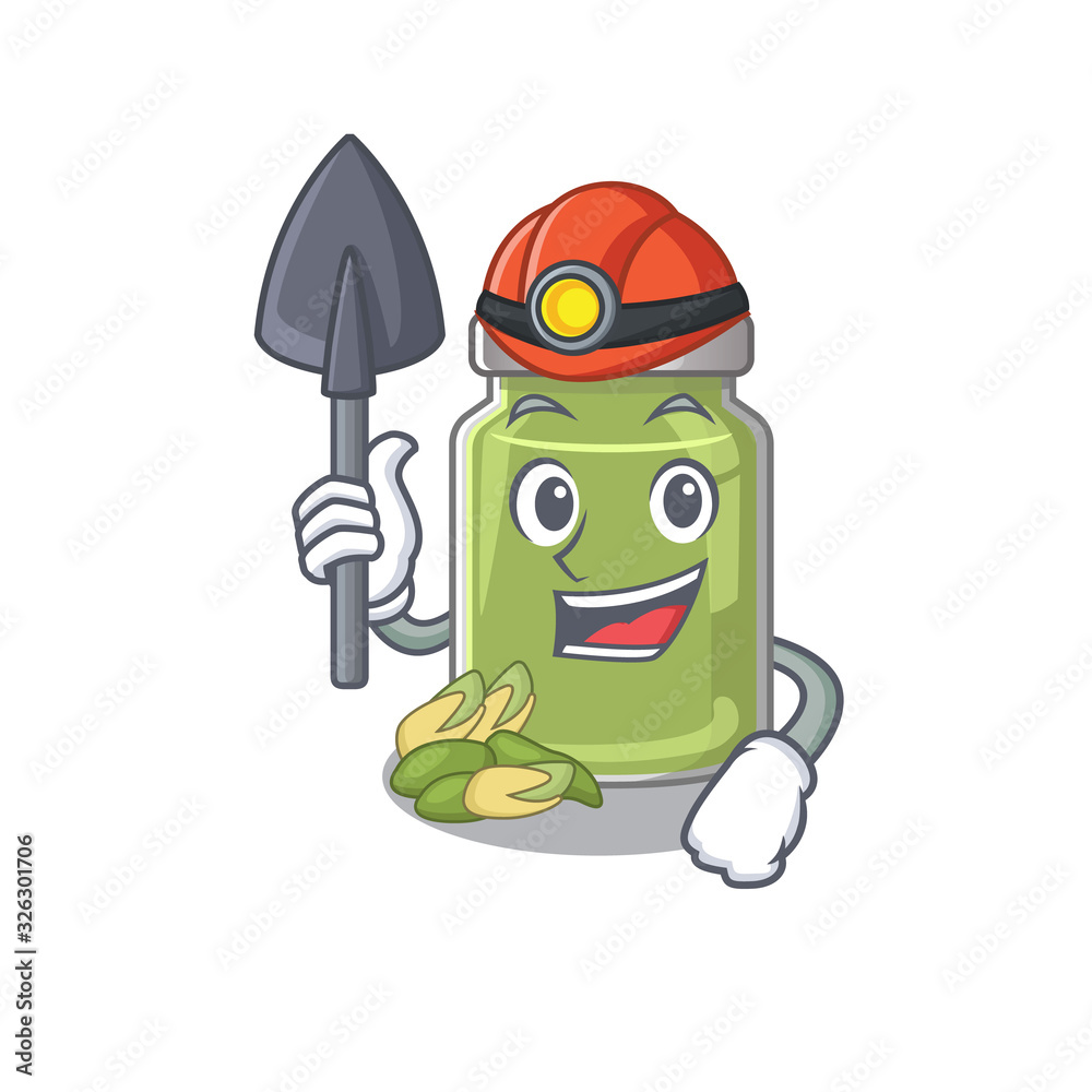 Cool clever Miner pistachio butter cartoon character design