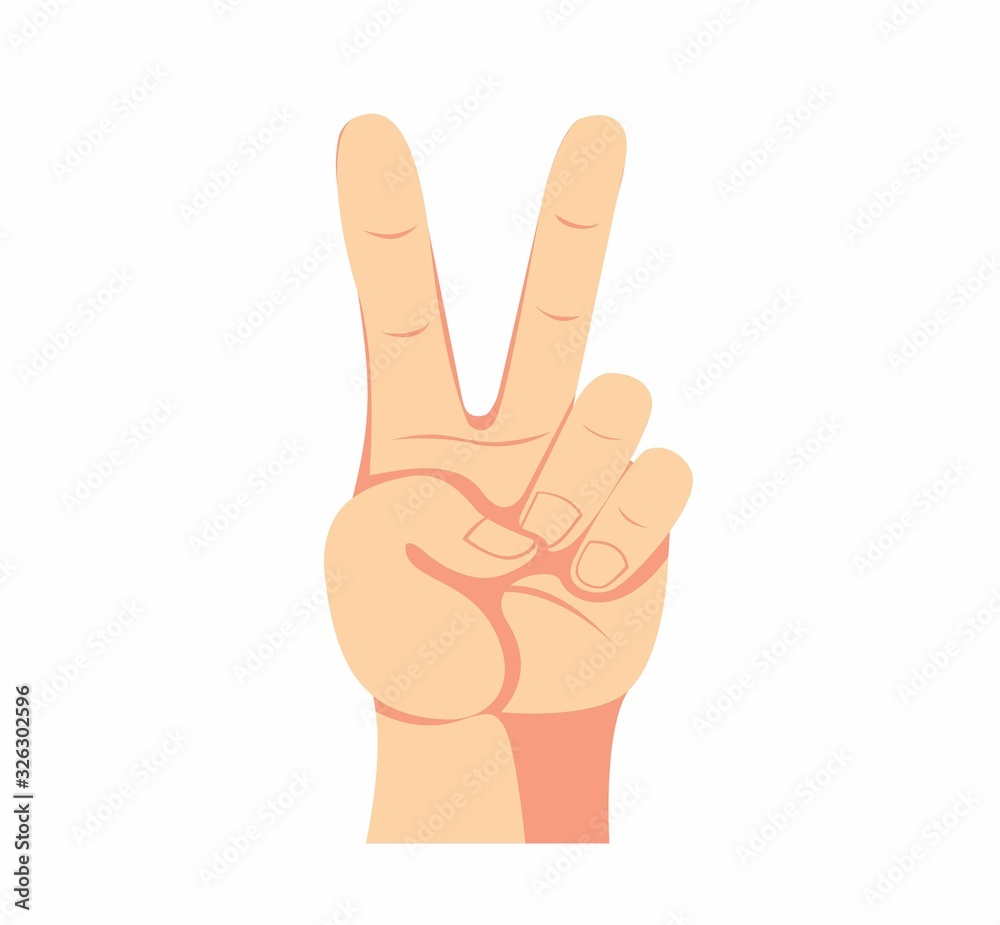 hand with two finger hands up, symbol victory or peace symbol in cartoon flat illustration vector isolated in white bcakground hand with two finger hands up, symbol victory or peace symbol in cartoon flat illustration vector isolated in white bcakground