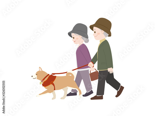 犬の散歩 老夫婦