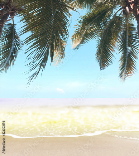 Fototapeta Naklejka Na Ścianę i Meble -  green coconut palm trees on beautiful sand beach