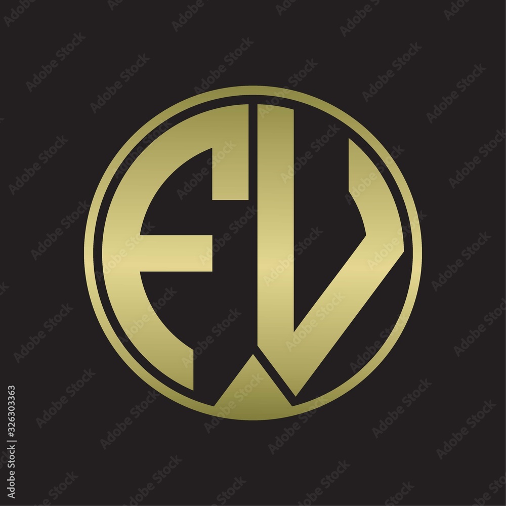 FV Logo monogram circle with piece ribbon style on gold colors FV Logo monogram circle with piece ribbon style on gold colors