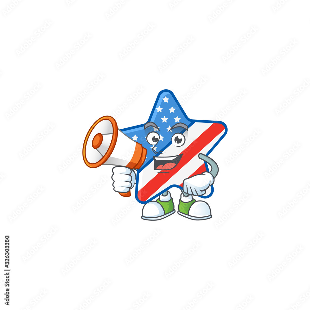 A chilly cartoon character of USA star with a megaphone A chilly cartoon character of USA star with a megaphone