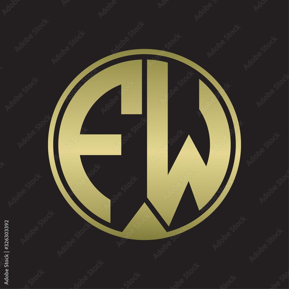 FW Logo monogram circle with piece ribbon style on gold colors FW Logo monogram circle with piece ribbon style on gold colors
